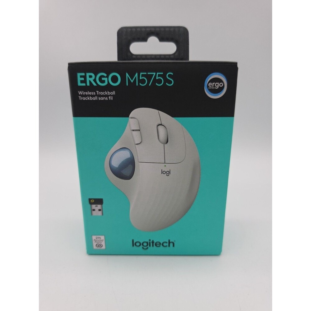Logitech Ergo M575S Wireless Trackball Mouse White Blue Ball NEW